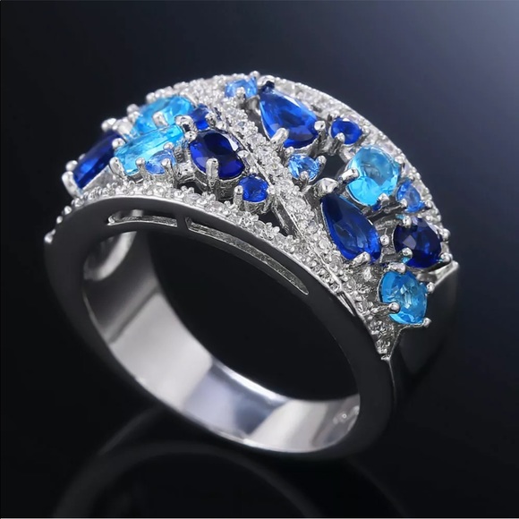 New 925 Silver Aquamarine & Sapphire Jewelry ring - Picture 4 of 7